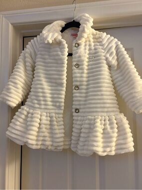 Juicy Couture Girls White Ruffled Textured Pea Coat